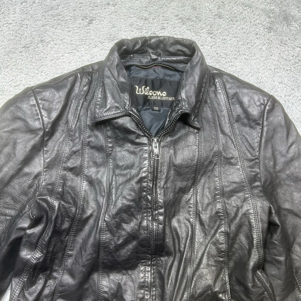 Vintage Wilsons Black Leather Bomber Jacket Men's Size‎ 36 Classic Moto *SPOTS
